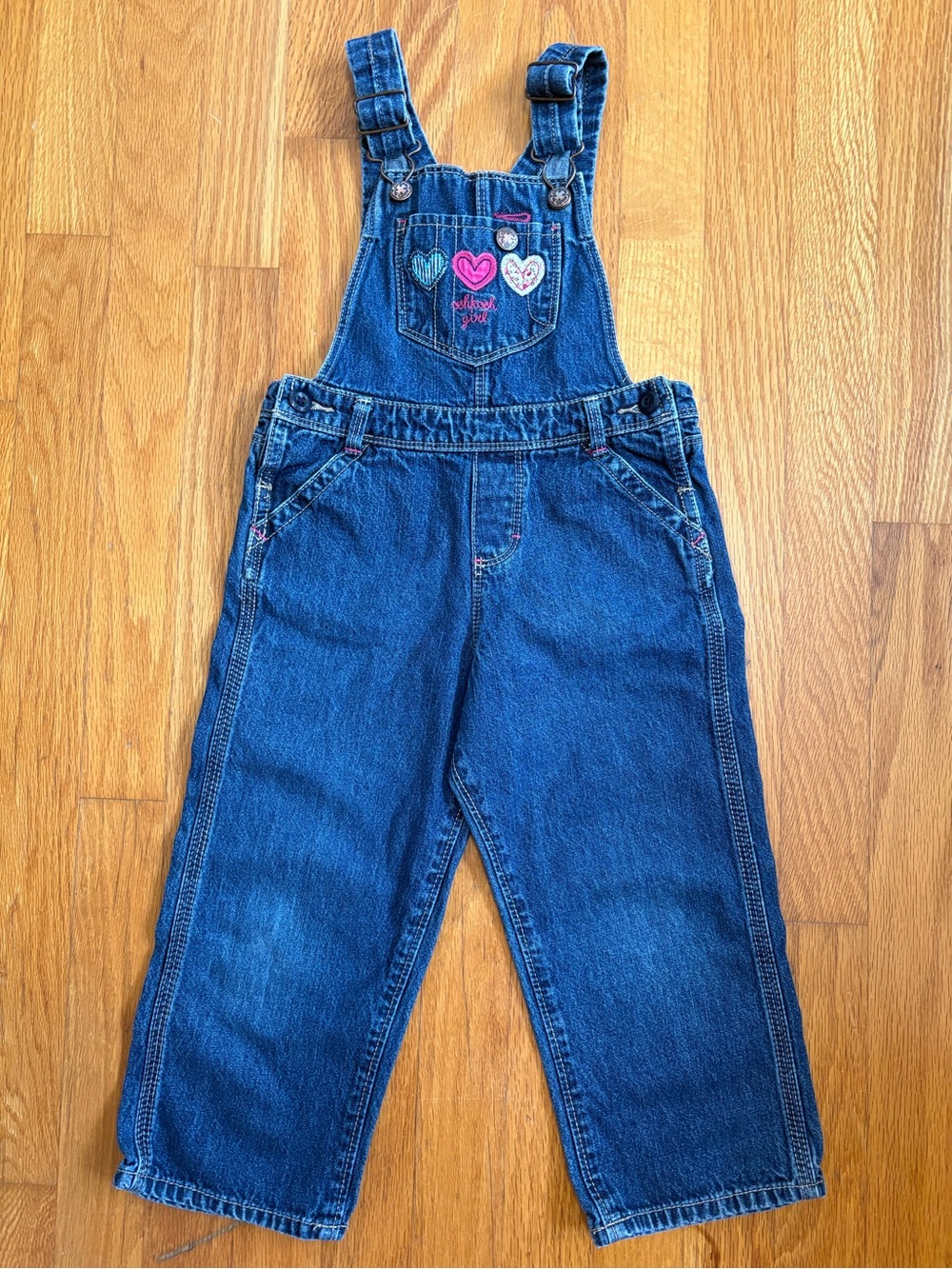 OshKosh B'Gosh Girl Jean Vestback Coveralls 3T Embroidery